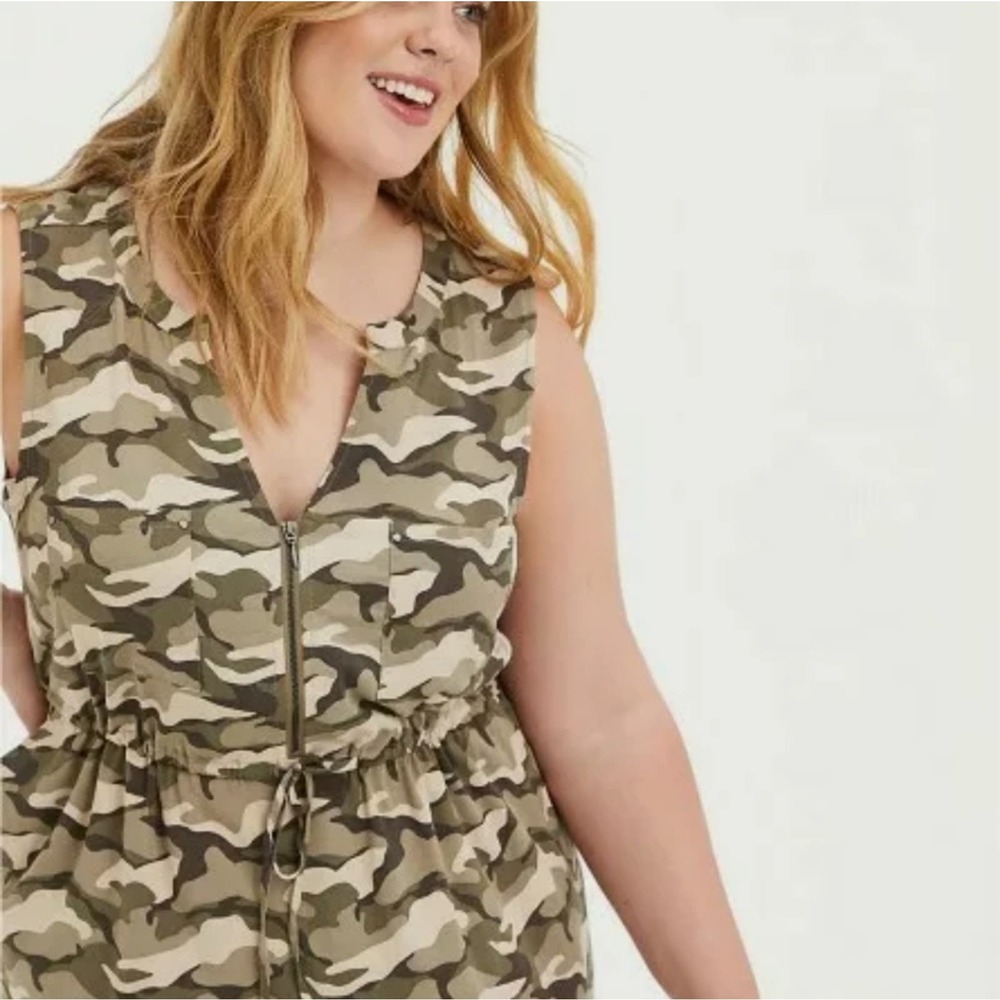 Torrid Sleeveless Zip-Front Shirt Dress Stretch Challis Camo Size 1X